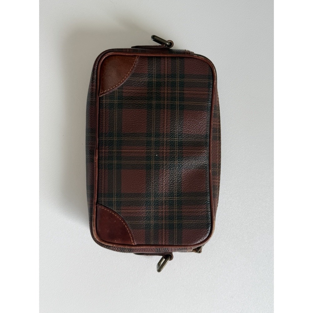 Vintage Polo Ralph Lauren Tartan Plaid Crossbody Bag Leather Trim No Strap - Picture 2 of 16